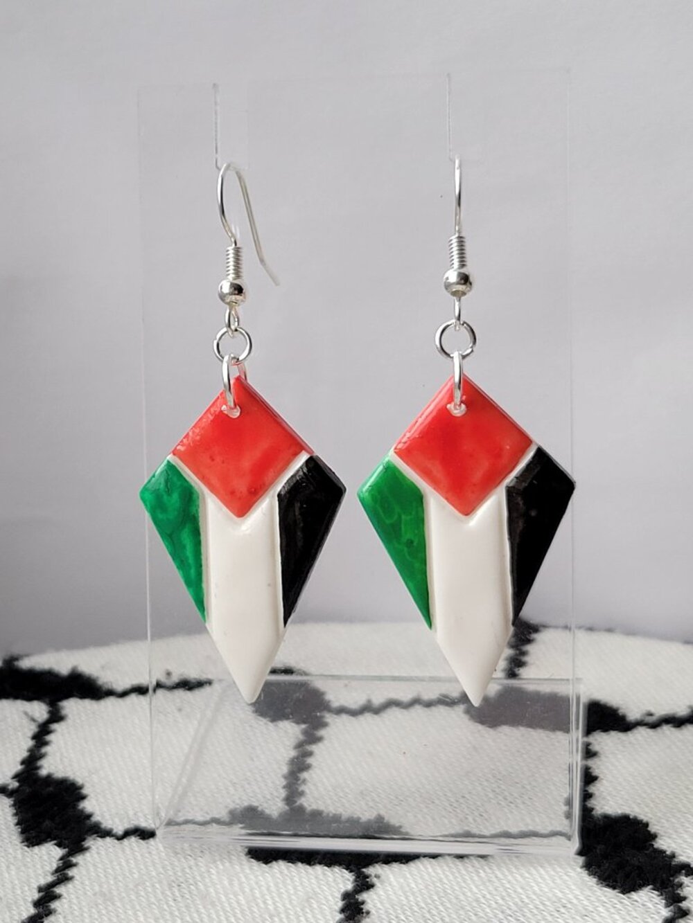 Palestininan Flag Kite Earrings - Handmade Polymer Clay Jewelry